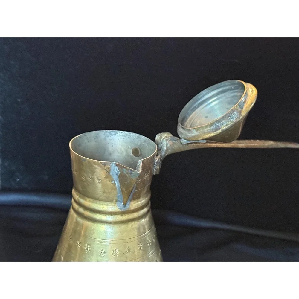 Vintage Brass Tea Set Engraved Coffee Pot & 4 Cups Moroccan Mediterranean Decor